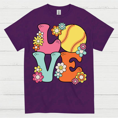 Love Softball Flower Art T Shirt