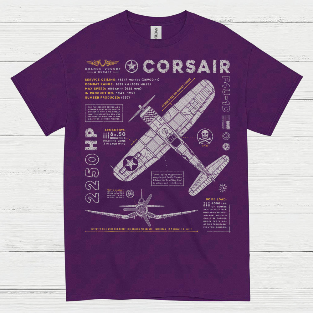F4U Corsair Blueprint Aviation T Shirt