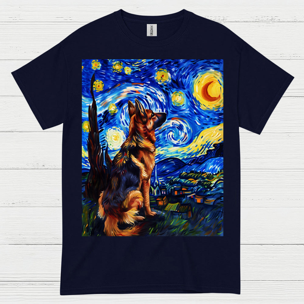 German Shepherd Starry Night Art T Shirt