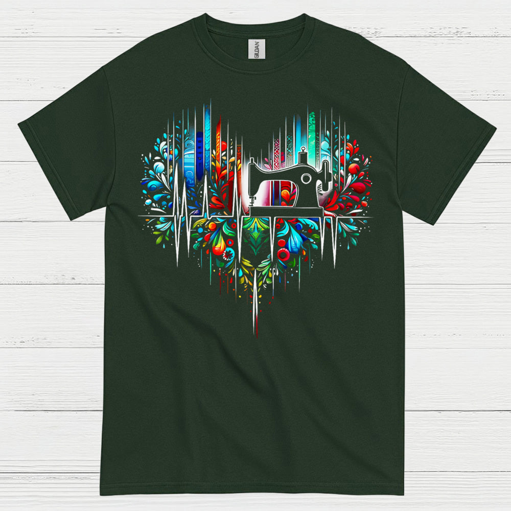 Sewing Machine Heartbeat Floral T Shirt