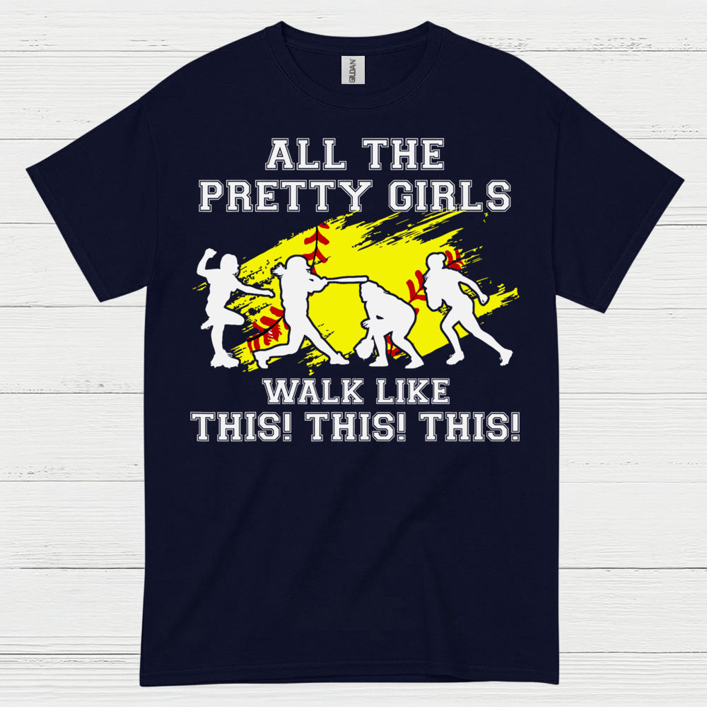 Pretty Girls Softball Walk Style T Shirt