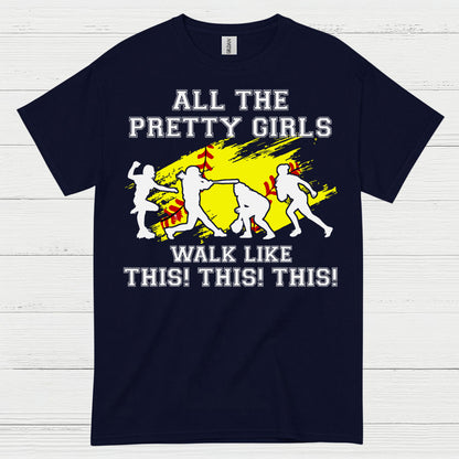 Pretty Girls Softball Walk Style T Shirt