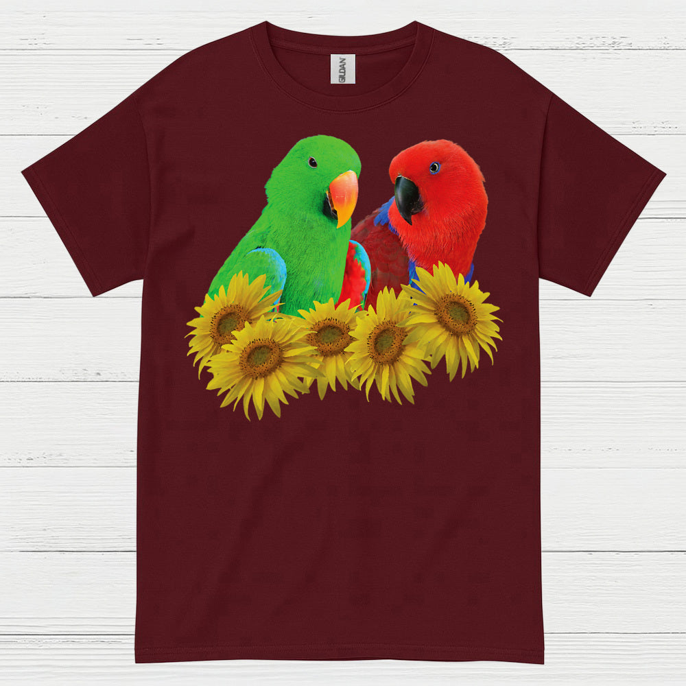 Colorful Lovebirds Sunflower Art T Shirt