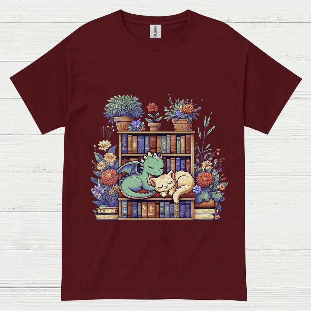 Dragon And Cat Reading T Shirt