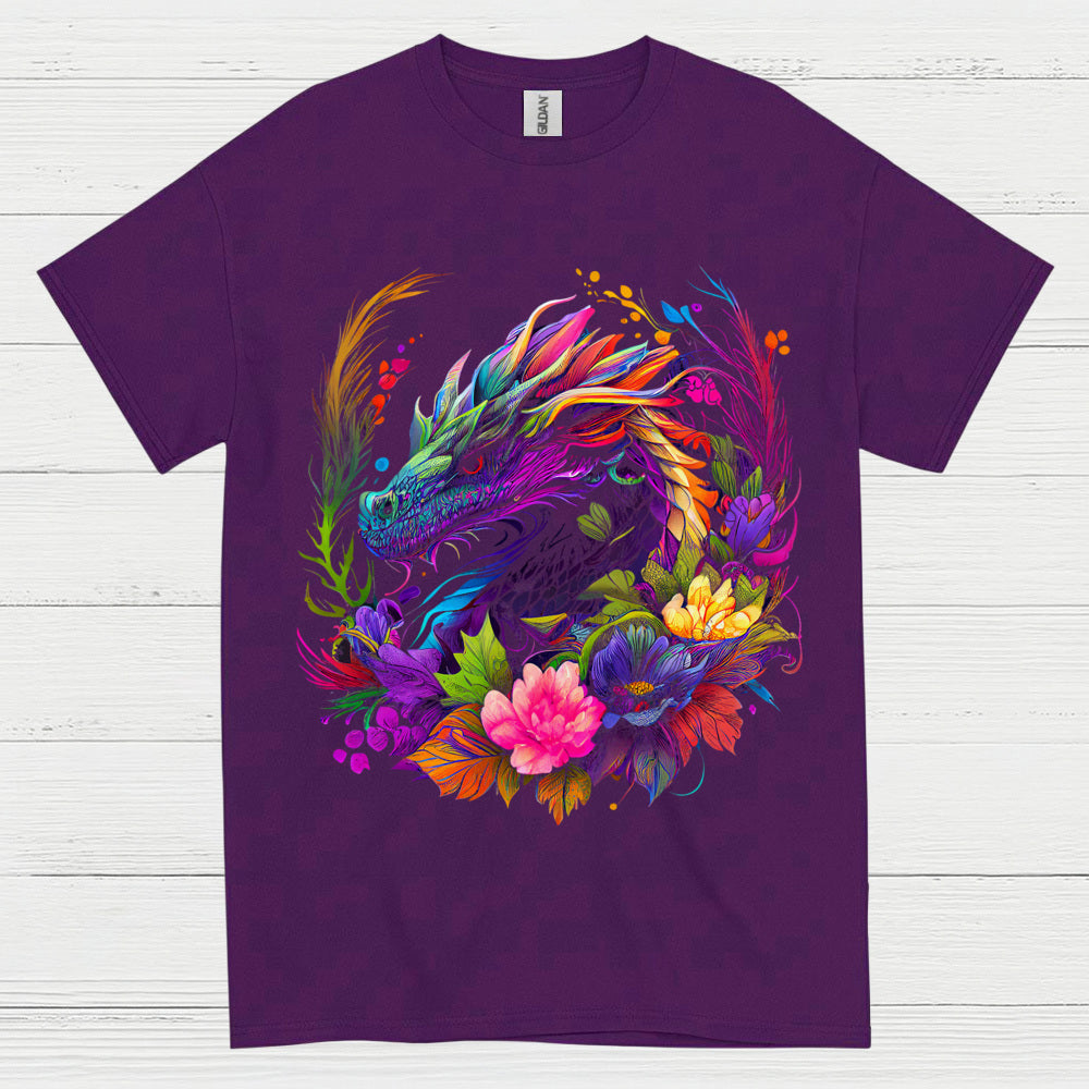 Colorful Floral Dragon T Shirt