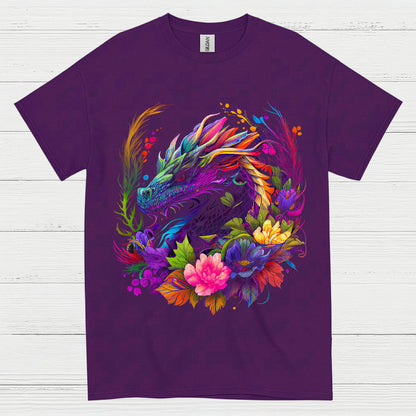 Colorful Floral Dragon T Shirt