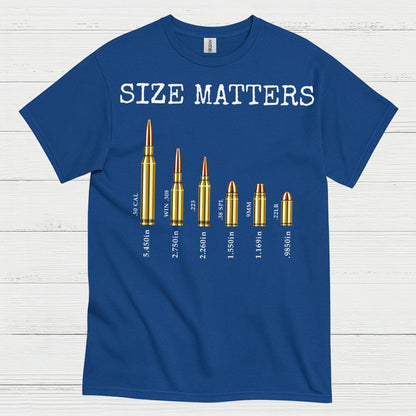 Size Matters Funny Ammo Comparison Graphic T Shirt