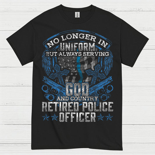 Retired Police Officer God And Country T Shirt