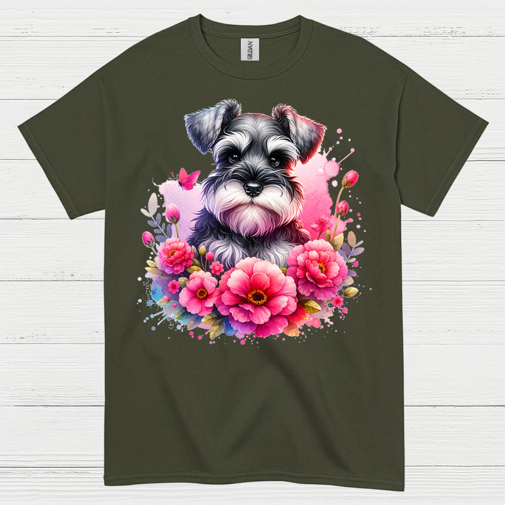 Floral Miniature Schnauzer Art T Shirt Cute Dog Lover Shirt