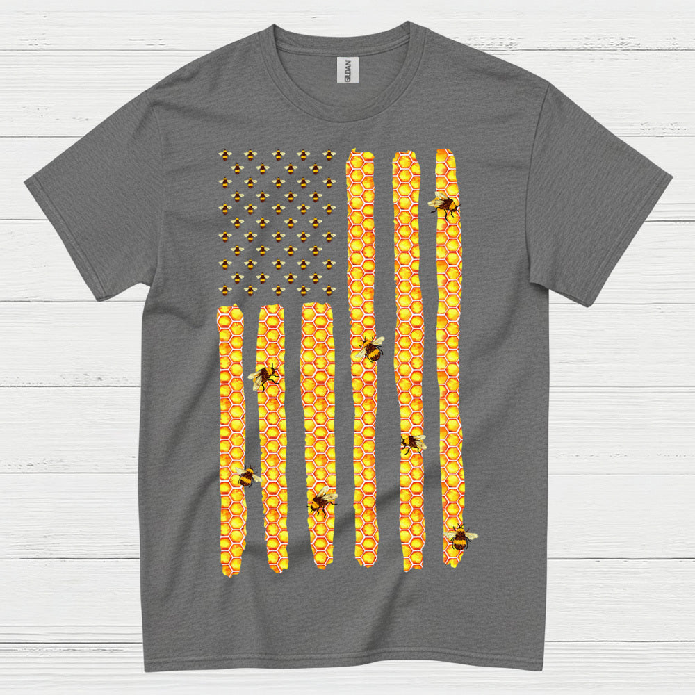 Honeycomb American Flag Bee Lover T Shirt