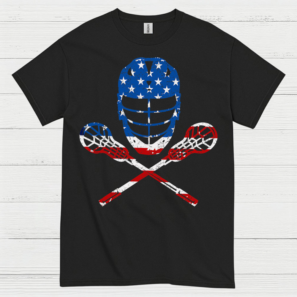 American Flag Lacrosse Goalie Skull T Shirt