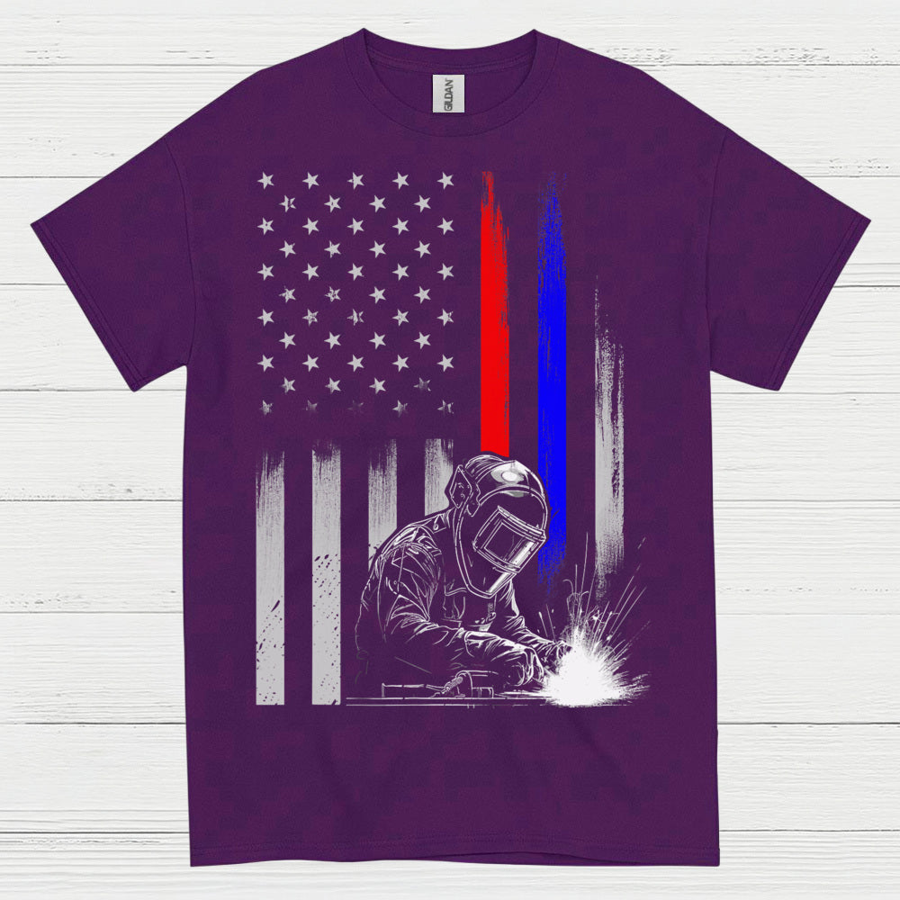 American Flag Welder Thin Line T Shirt