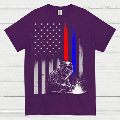 American Flag Welder Thin Line T Shirt