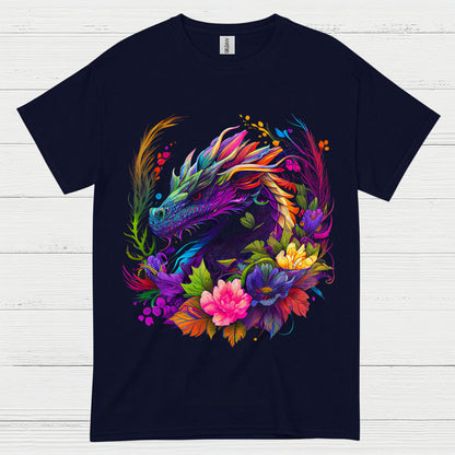 Colorful Floral Dragon T Shirt