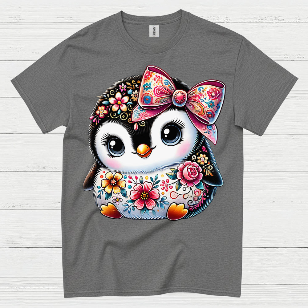 Cute Floral Penguin Girl Graphic T Shirt