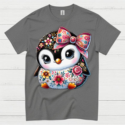 Cute Floral Penguin Girl Graphic T Shirt