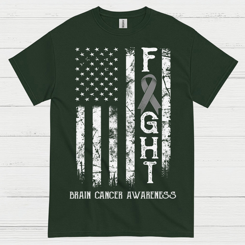 Fight Brain Cancer Awareness American Flag T Shirt