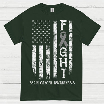 Fight Brain Cancer Awareness American Flag T Shirt