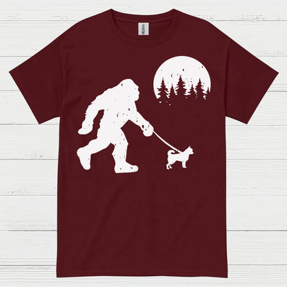 Bigfoot Walking Dog Silhouette T Shirt