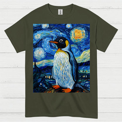Penguin Starry Night Art Graphic T Shirt