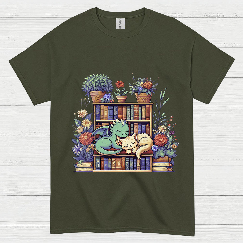 Dragon And Cat Reading T Shirt