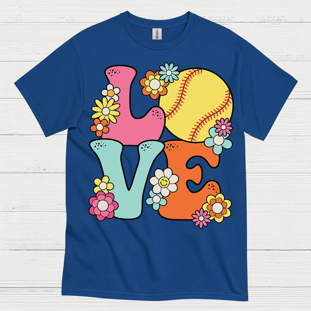 Love Softball Flower Art T Shirt
