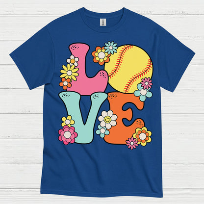 Love Softball Flower Art T Shirt