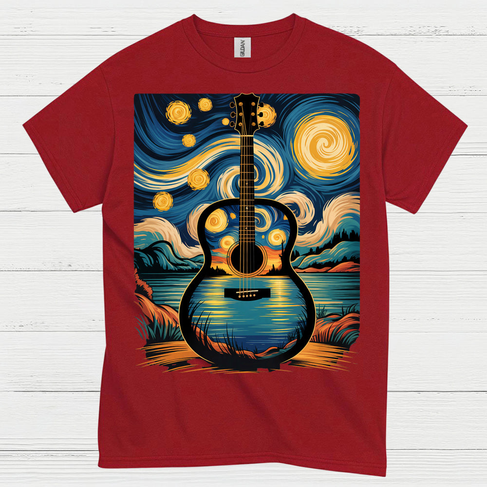 Guitar Starry Night Art T Shirt