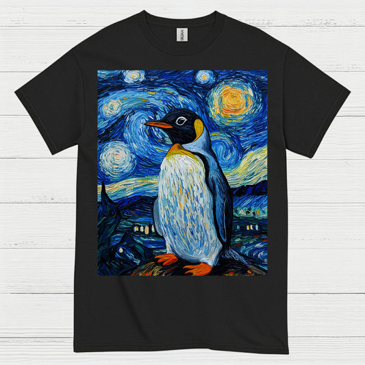 Penguin Starry Night Art Graphic T Shirt