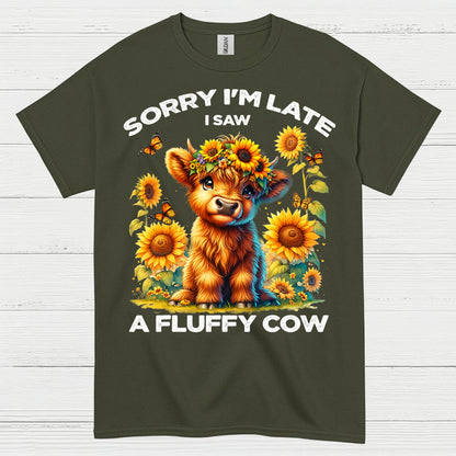 Sorry I'm Late Fluffy Cow T Shirt