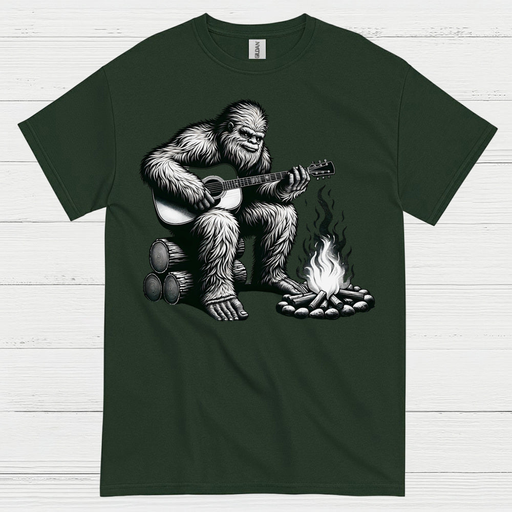 Bigfoot Playing Guitar Campfire T Shirt