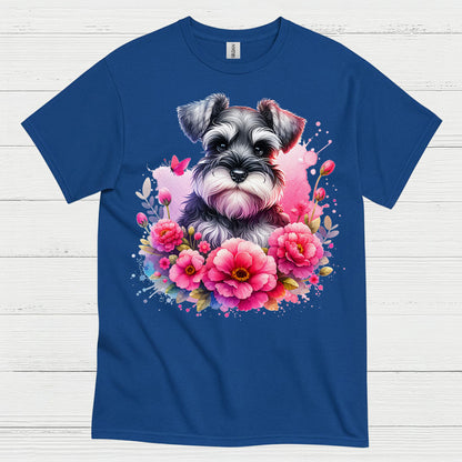 Floral Miniature Schnauzer Art T Shirt Cute Dog Lover Shirt