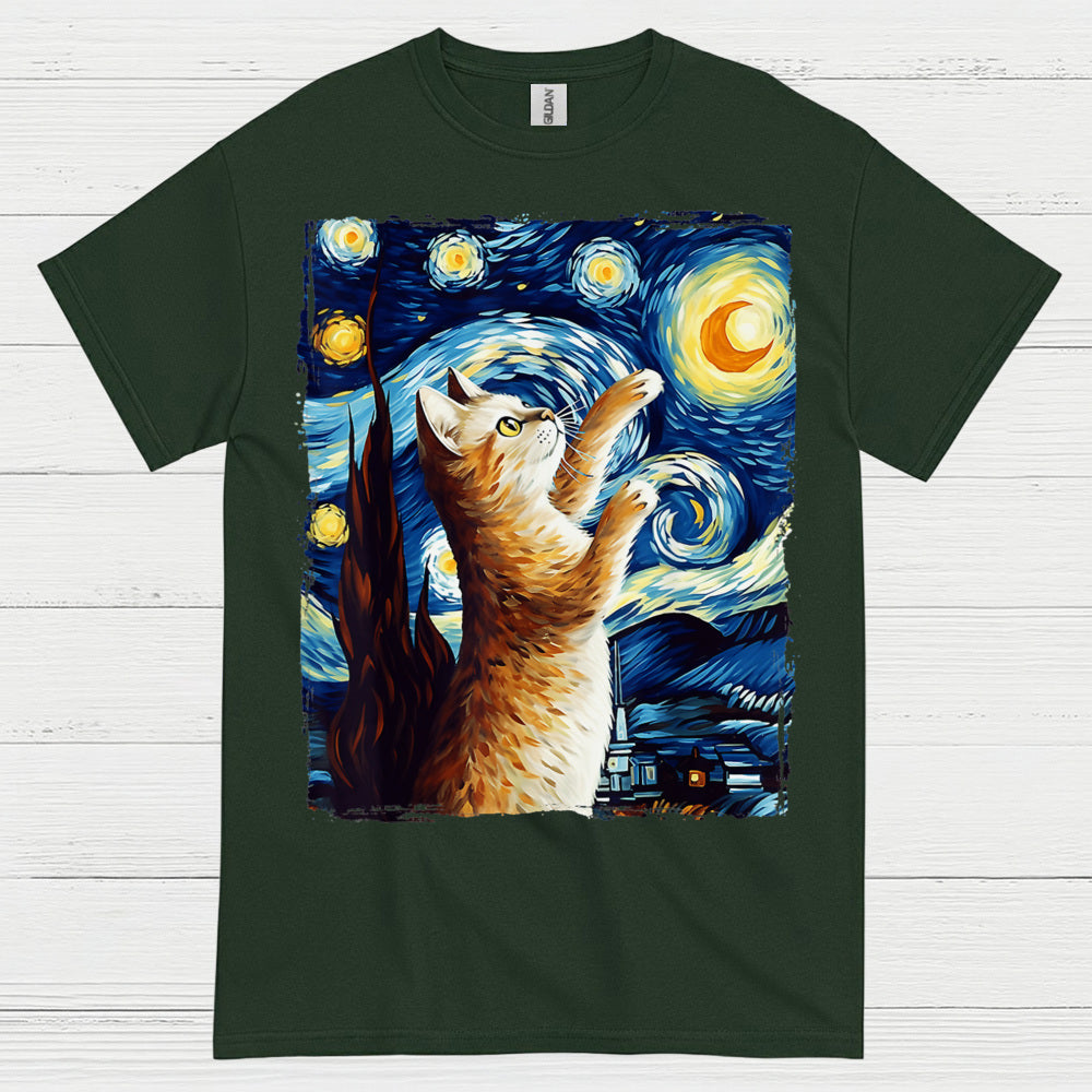 Hopeful Cat Starry Night Art T Shirt