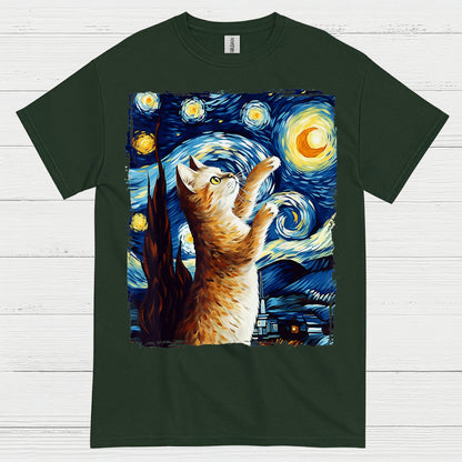 Hopeful Cat Starry Night Art T Shirt