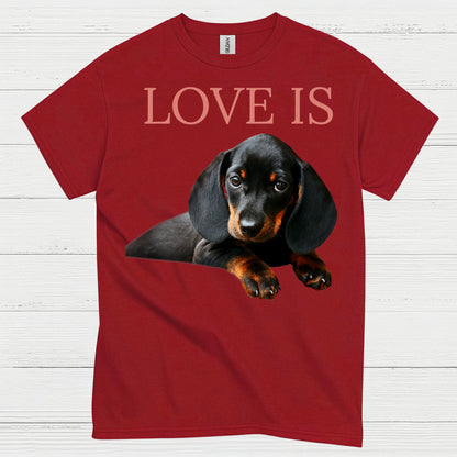 Love Is Black And Tan Dachshund Puppy T Shirt