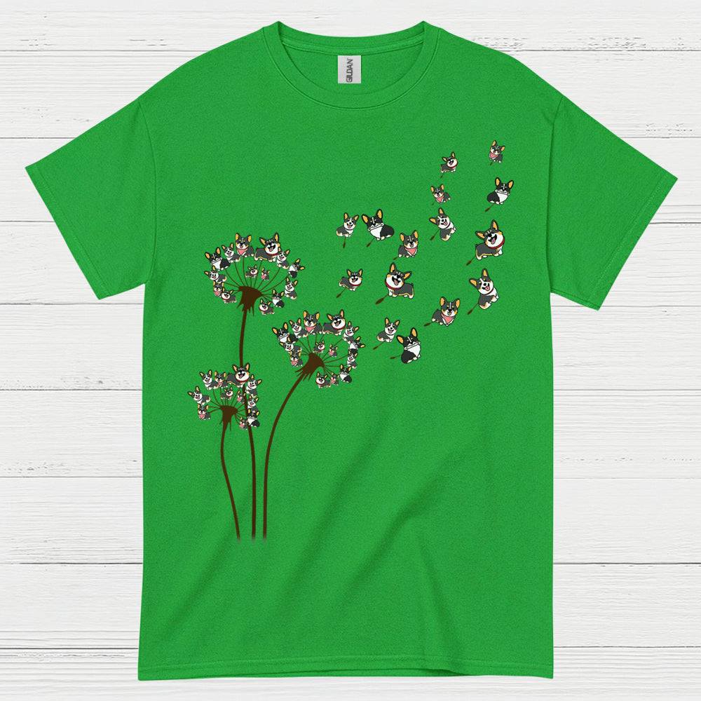 Corgi Dandelion Whimsical Art T Shirt