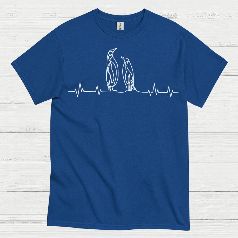 Minimal Penguin Heartbeat Line Art T Shirt