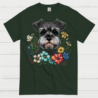 Floral Schnauzer Dog Art Lover T Shirt
