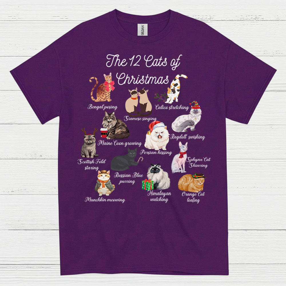 12 Cats of Christmas Cat Holiday T Shirt