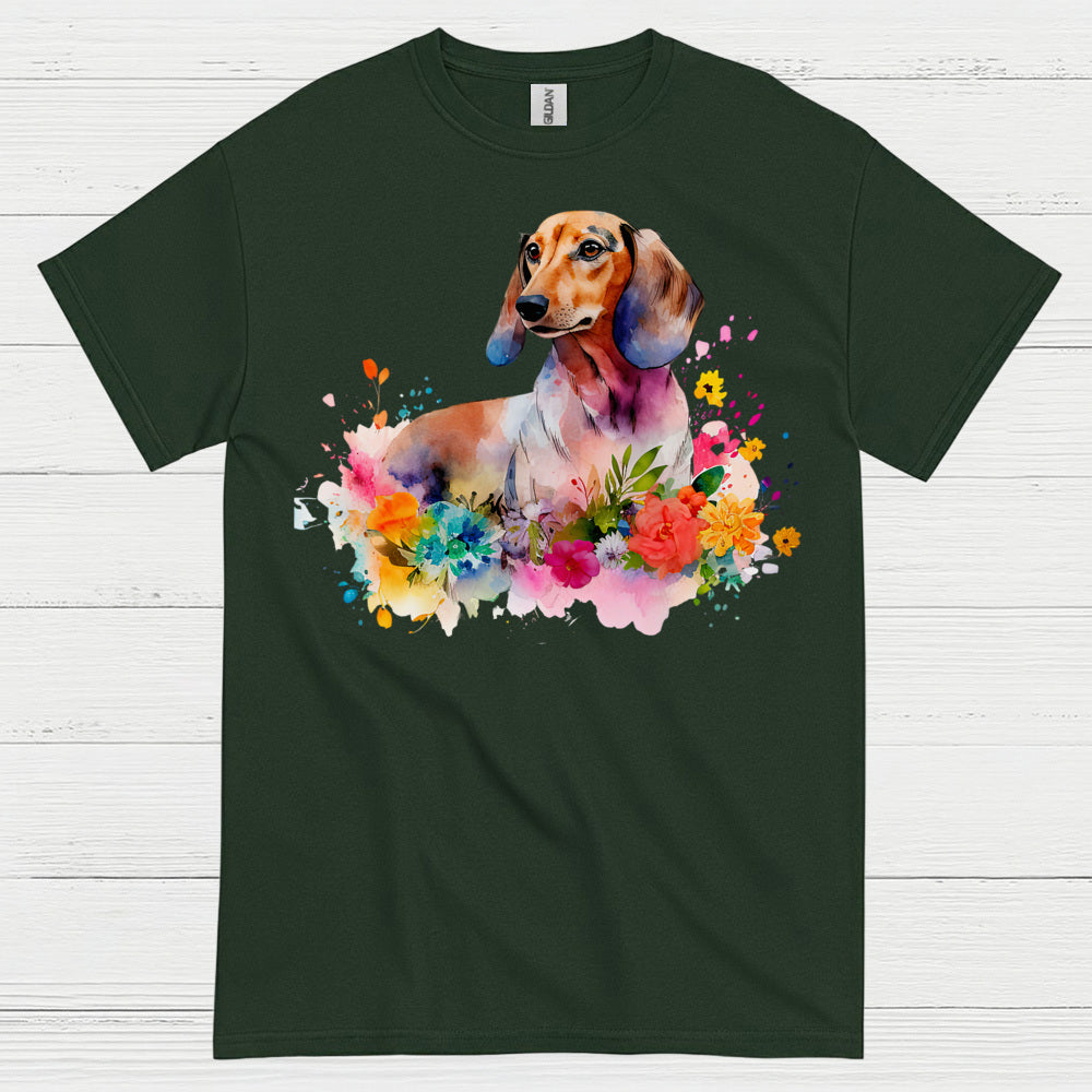Colorful Watercolor Floral Dachshund Dog T Shirt