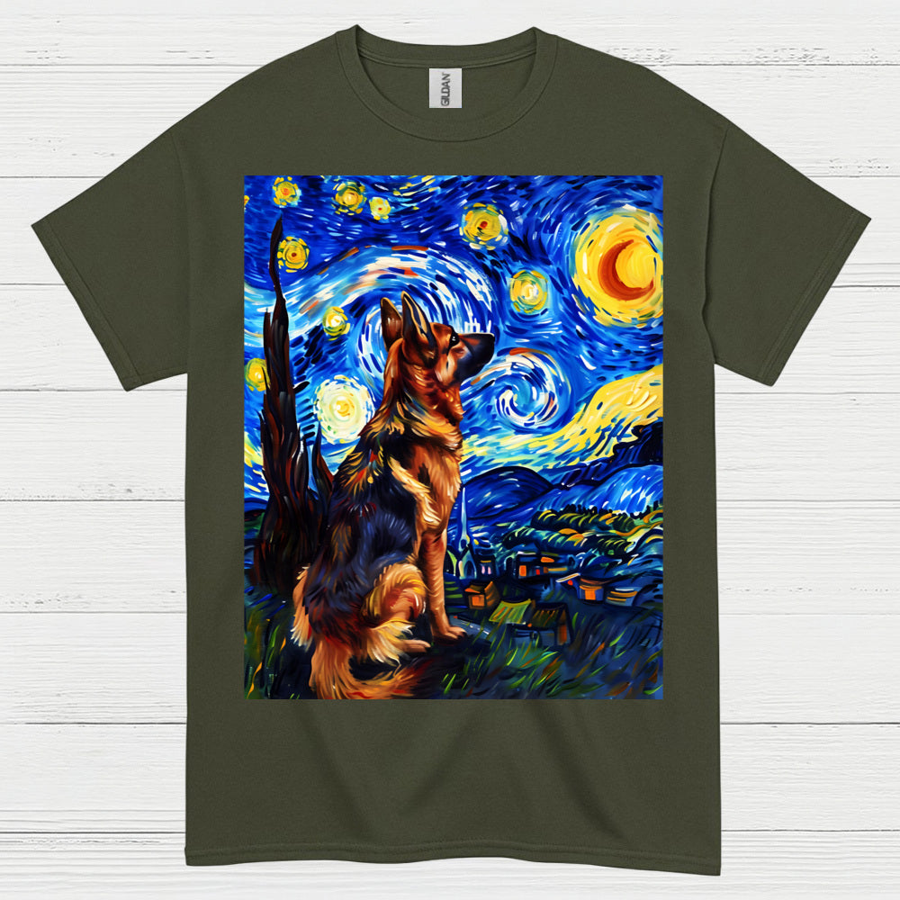 German Shepherd Starry Night Art T Shirt