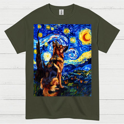 German Shepherd Starry Night Art T Shirt