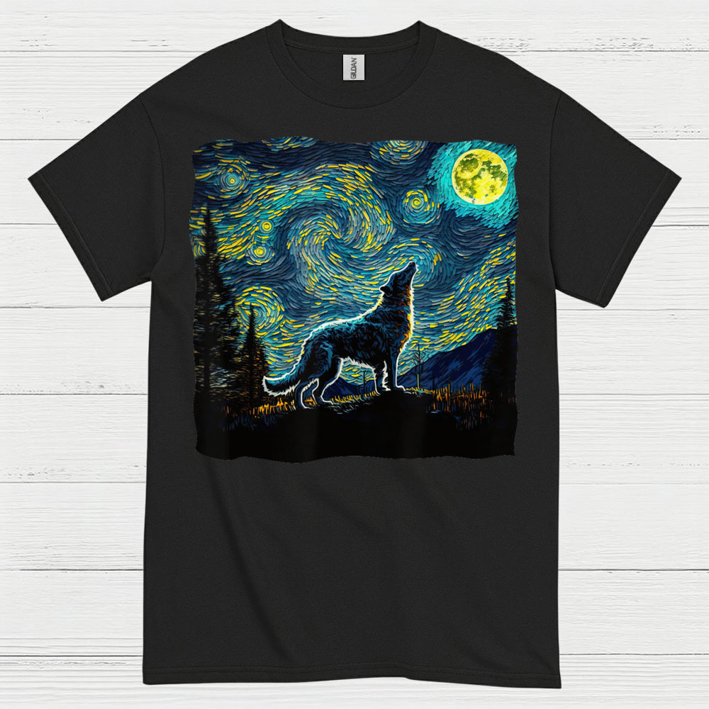 Wolf Starry Night Art T Shirt