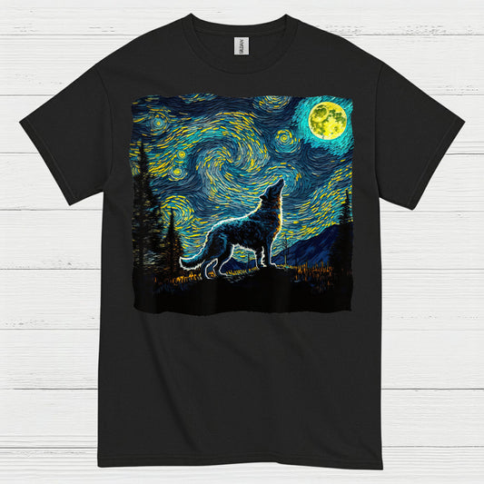 Wolf Starry Night Art T Shirt