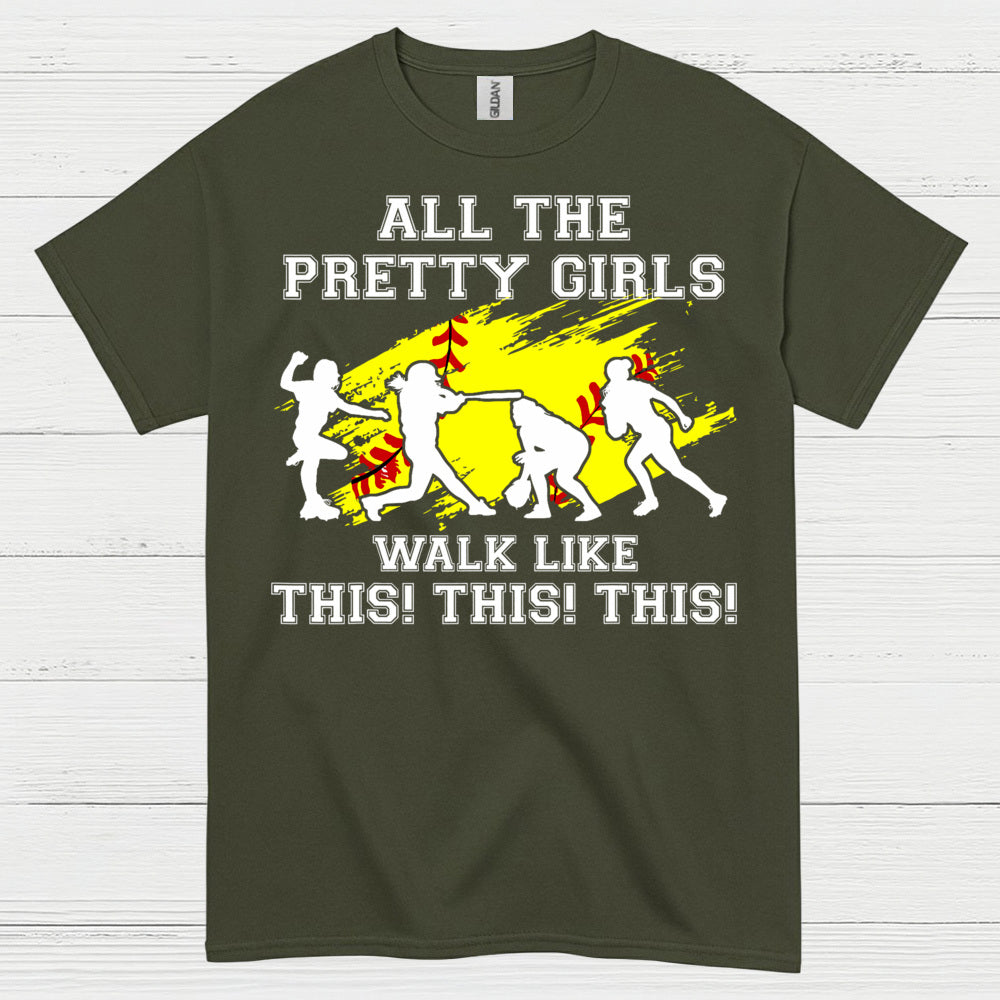 Pretty Girls Softball Walk Style T Shirt