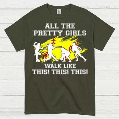 Pretty Girls Softball Walk Style T Shirt
