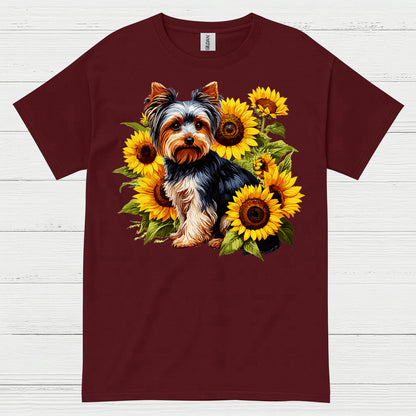Cute Sunflower Yorkie Dog Lover T Shirt