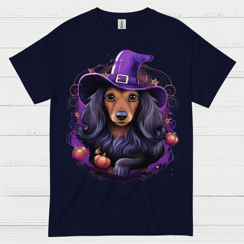 Halloween Witch Long Haired Dachshund T Shirt