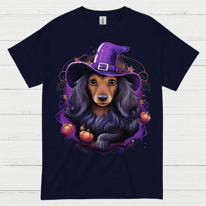 Halloween Witch Long Haired Dachshund T Shirt