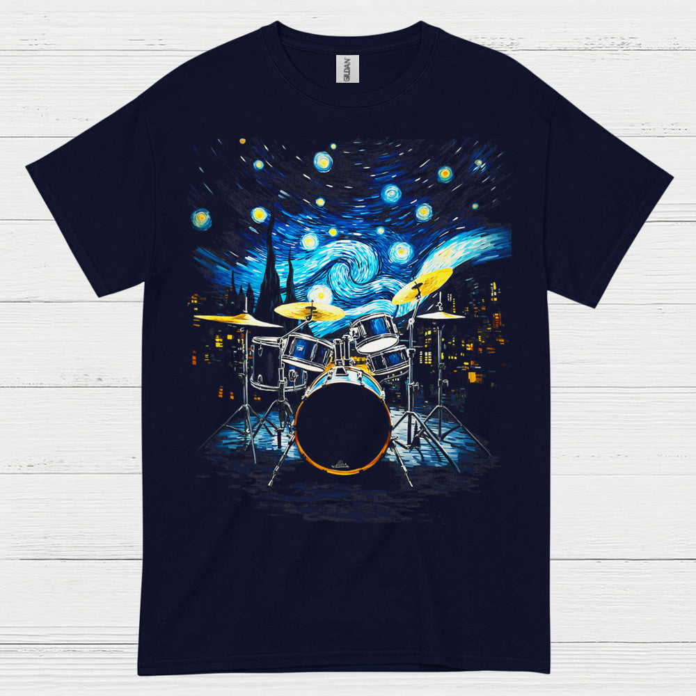 Drum Set Starry Night Art T Shirt